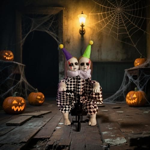 Halloween Decorations, Animatronic Scary Talking Clown with Motion, Biking Clown Decors, Touch and Sounds Activated, Indoor or Covered Outdoor Halloween Decorations, Haunted House Props - Image 7