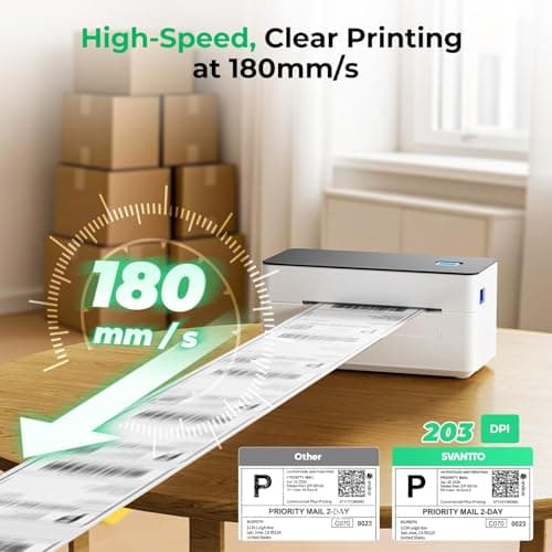 SVANTTO Bluetooth Thermal Shipping Label Printer 4x6, Compatible with Windows/Mac/Android/iOS, High-Speed 4x6 Label Printer for USPS, UPS, Ebay, Etsy, Shopify, Poshmark, Inkless Printing - Image 3