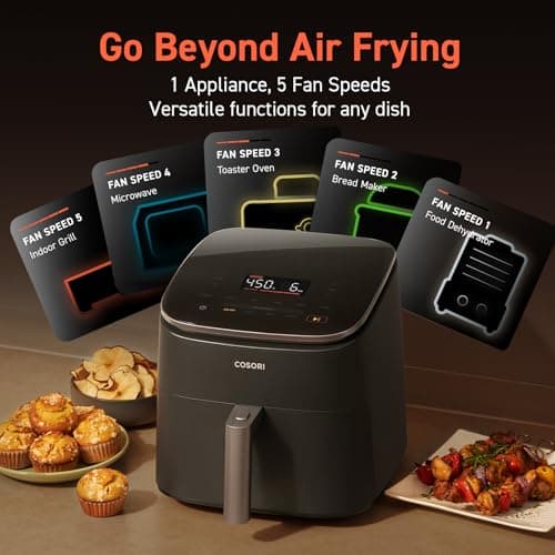 COSORI Air Fryer 9-in-1, Compact & Large 6-Qt, Fast Turbo Modes, 90–450°F Precise Heat for Even Results, Up to 95% Less Oil*, Roast, Bake, Dry, Reheat, Frozen, Broil, Proof, 120V, TurboBlaze, Grey - Image 4