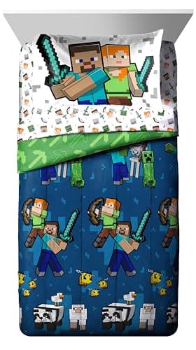 Jay Franco Minecraft Twin Comforter Set - 5 Piece Bedding Includes Sheet Set & Pillow Covers - Super Soft Kids Bedding Features Creeper & Zombie - Image 2