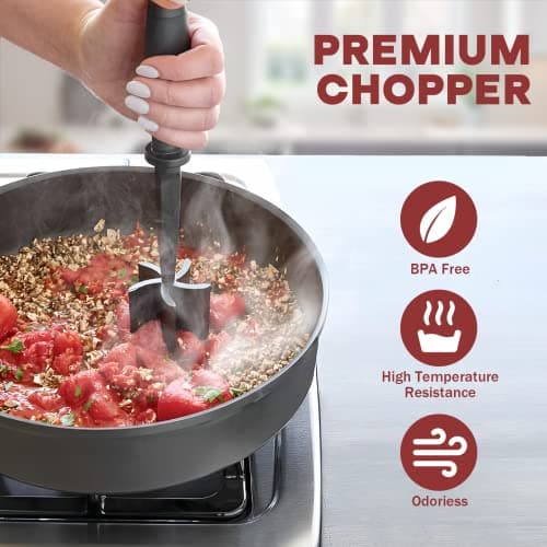 Meat Chopper, Hamburger Grinder, Premium Heat Resistant Smasher for Ground Beef, Burger Grinder Nylon Potato Mix Tool-Black - Image 5