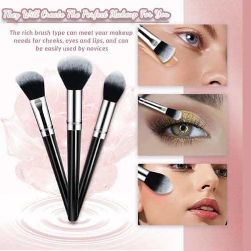 Makeup Brush Set, Premium Synthetic 14 Pcs Makeup Brushes, Travel Makeup Brush Set for Foundation, Concealer, Blush and Eyeshadow Brush(Black) - Image 4