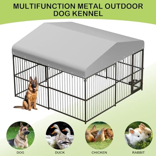 10x10x6 FT Large Dog Kennel Outdoor, Heavy-Duty Outdoor Dog Cage with Lock and Waterproof Roof, Swivel Stainless Steel Feeding Bowl- Easy Assembly for Medium & Large Dogs. - Image 4