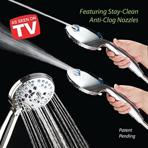 AquaCare High Pressure 8-mode Handheld Shower Head - Anti-clog Nozzles, Built-in Power Wash to Clean Tub, Tile & Pets, Extra Long 6 ft. Stainless Steel Hose, Wall & Overhead Brackets - Image 2
