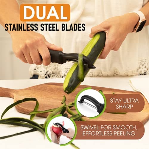 Spring Chef Premium Swivel Vegetable Peeler, Soft Grip Handle and Ultra Sharp Stainless Steel Blades - Perfect Kitchen Peeler For Veggie, Fruit, Potato, Carrot, Apple - Black - Image 3