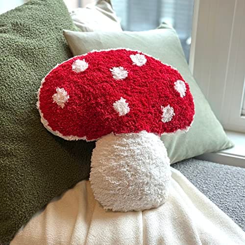 Dreamstall Mushroom Throw Pillow Tufted Shape Decorative Cushion 15” x 15” – Decor for Bed, Couch, Living Room (Red) - Image 2
