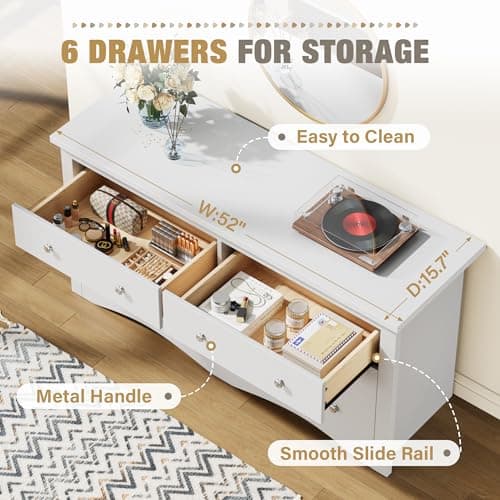 YESHOMY Dresser for Bedroom with 6 Drawers, Modern Chest of Drawers, Wooden Dressers, TV Stand for Living Room,Closet, Hallway (White) - Image 4