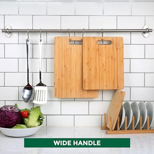 Bamboo Cutting Boards for Kitchen [Set of 3] Wood Cutting Board for Chopping Meat, Vegetables, Fruits, Cheese, Knife Friendly Serving Tray with Handles - Image 8