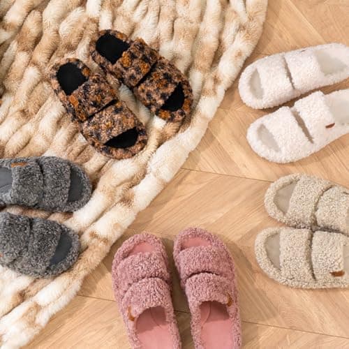 EverFoams Womens Fuzzy Open-toe Slippers Soft Comfy Memory Foam Indoor House Shoes Elegant Mocha, 7-8 US - Image 6
