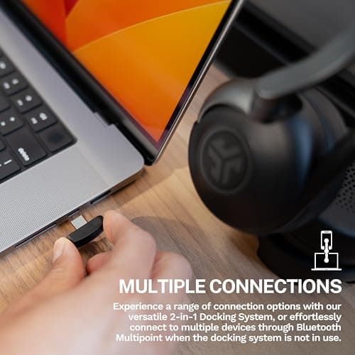 JLab Epic Work Wireless Headset with Microphone, Smart Active Noise Cancellation, Charging Hub, 90+ Playtime, Quick Mute, Bluetooth Headphones, Multipoint Connect, PC, Laptop, Mobile, (1 Pack) - Image 2