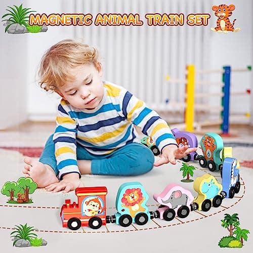 Zeoddler Toys for Toddlers, 11 Magnetic Wooden Animals Train Set, Montessori Toys for Toddlers, Preschool Learning Activities for Kids, Birthday Gifts for Boys, Girls - Image 2