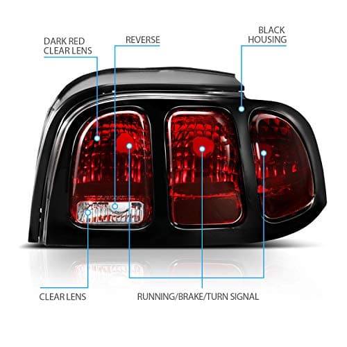 AmeriLite for 1994-1998 Ford Mustang Black Housing Dark Red OE Style Replacement Brake Tail Lights Set - Passenger and Driver Side - Image 4