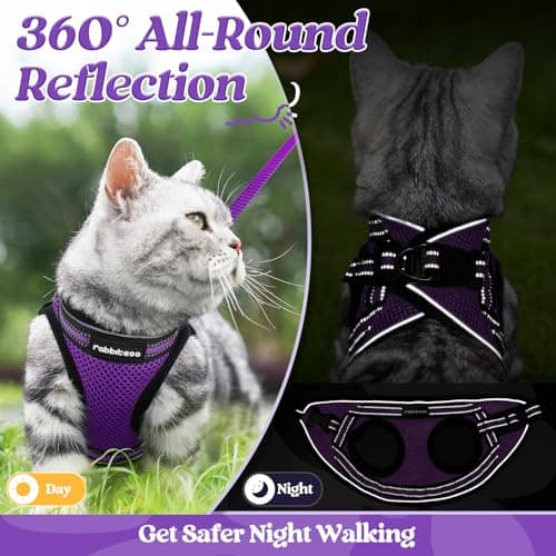 rabbitgoo Cat Harness and Leash Set for Walking Escape Proof, Adjustable Soft Kittens Vest with Reflective Strip for Cats, Comfortable Outdoor Vest, Purple, S - Image 7