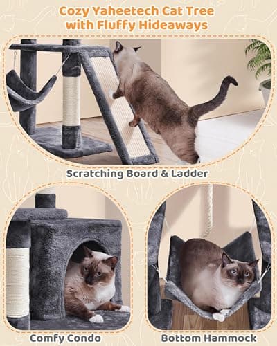 Yaheetech Large Multi-Level Cat Tree, 63 Inches Tall with Sisal-Covered Scratching Posts, Condo, Hammock, Dangling Ball, and Extended Platform for Cats to Play and Sleep - Image 6