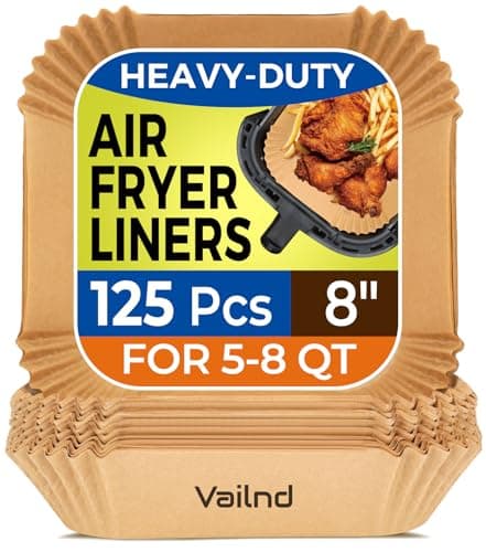 Air Fryer Paper Liners, 125Pcs Parchment Paper, Air Fryer Liners Disposable for Microwave, Non-Stick Air Fryer Liner Square Free of Bleach (8IN)