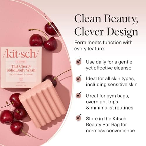 Kitsch Cleansing Tart Cherry Soap Bar with Refreshing Scent - Eco-Friendly Body Wash Women Love - Cherry Solid Bar Soap for Daily Use - Silicone, Sulfate and Paraben Free, Made in USA - 4oz - Image 3