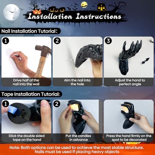 Halloween Decor Indoor, 4 Packs Creepy Reaching Hands with LED Candles, Life-Sized Gothic Wall Decor for Horror, Spooky Halloween Decorations for Home, Party, Goth & Dark Academia Style - Image 3