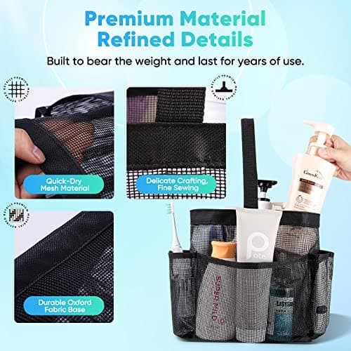 Eudele Mesh Shower Caddy Portable for College Dorm Room Essentials, 8-Pocket Large Capacity Shower Bag for Beach, Swimming, Gym - Image 3