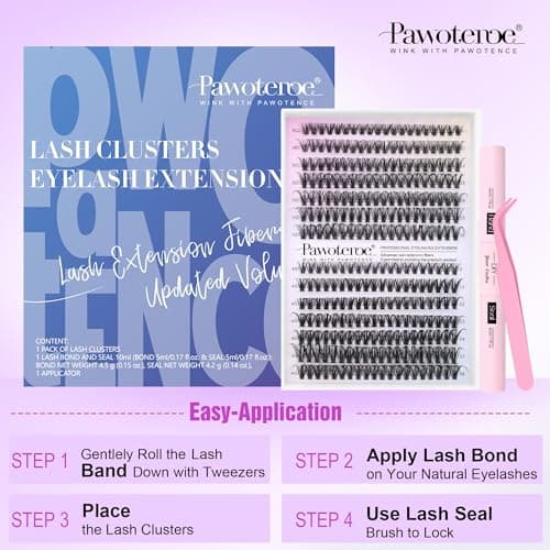 Pawotence Lash Extension Kit DIY 280pcs Lash Clusters Eyelash Extension Kit, 9-16mm 30D 40D Individual Lashes Kit with Lash Bond and Seal, Lash Tweezers for Self Use (30D&40D, 0.07D, 9-16mm, Kit) - Image 7
