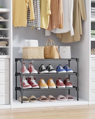 Kitsure Shoe Rack - Non-Woven Shoe Rack Shelf, Shoe Organizer for Closet, Entryway, Garage & Corridor, Stackable Shoe Shelves, 27.5" Wide - 3 Tier, Black - Image 4