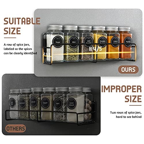 VITEVER Magnetic Spice Rack, 4 Pack, 24 Square Glass Jars with Lids, Quick-Find Pre-Printed Labels, Funnel, Space Saver, Refrigerator and Microwave Oven Organizer - Image 3