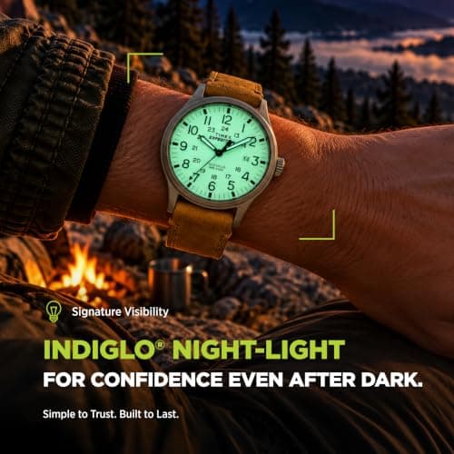 Timex Men's Expedition Scout 40mm Watch, Gray Case, Tan Leather Strap | Rugged Field Design with Full Arabic Numerals, Adjustable Strap, INDIGLO Backlight & 50m Water Resistance - Image 4