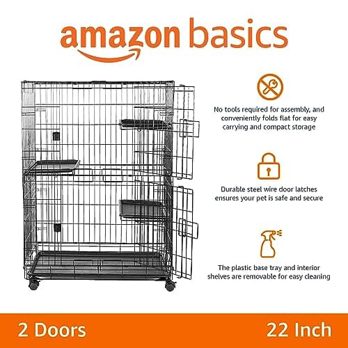 Amazon Basics Large 3-Tier Cat Durable,Pliable Cage Playpen Box Crate Kennel - 35.8"L x 22.4"W x 50.6"H, Black - Image 2