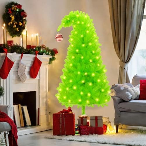 Christmas Tree 6ft, Top Curved 6ft Upright 7ft Lime Green Xmas Tree with Tree Skirt, Easy Setup Whimsical Artificial Christmas Tree for Christmas Decorations - Image 2