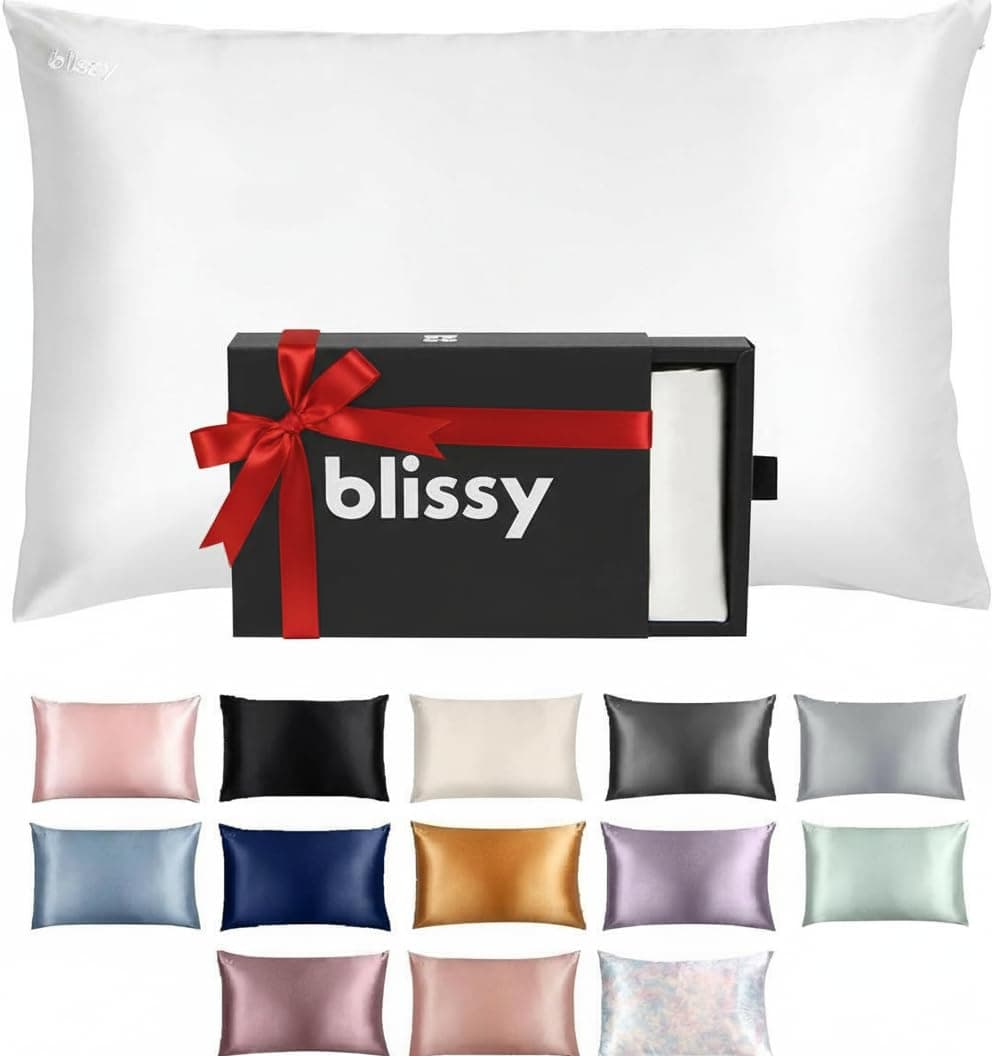 Blissy Silk Pillowcase - 100% Pure Mulberry Silk - 22 Momme 6A High-Grade Fibers - Silk Pillow Cover for Hair & Skin - Regular, Queen & King (Blissy White, Standard) Blissy White Standard