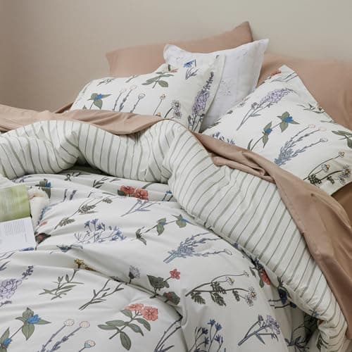 Bedsure Comforter Set Queen Size - Cute Floral Bedding Comforter Set, 3 Pieces, 1 Soft Reversible Coconut White Botanical Flowers Comforter and 2 Pillow Shams - Image 5