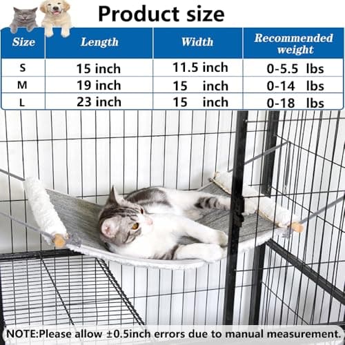 Reversible Cat Hammock for Cage Hanging, Soft Sleeping Bed for Kittens and Small Pets, Features Hardwood Spreader Bars, Portable Hammock can be Tied Between Trees or Posts (Grey+White, Medium) - Image 5