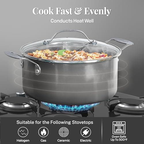 Gotham Steel 12 Pc Ceramic Cookware Set Nonstick, Ceramic Pots and Pans Set Non Stick with Steamer for Cooking, Non Toxic PFOA PFOS Free, Ergonomic Stay Cool Handles, Oven & Dishwasher Safe, Copper - Image 5