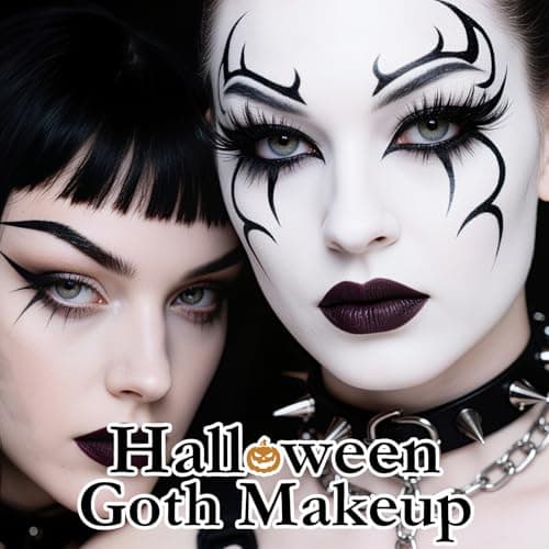 CAHOTO Halloween Goth SFX Makeup Kit, Complete Gothic Makeup Set Include White Liquid Foundation, Eyeliner, Setting Powder, Eyeshadow & Black Lipstick for Halloween Cosplay, Carnival, Theater - Image 7