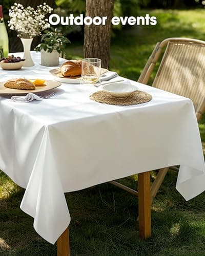 Pureegg Plastic Table Cloth Disposable 10 Pack, 54 x 108 Inch Table Cloths, Party, Picnic, Wedding, Decorative Tablecloths, Rectangle, White Plastic Cover, Leakproof & Sturdy, White - Image 7