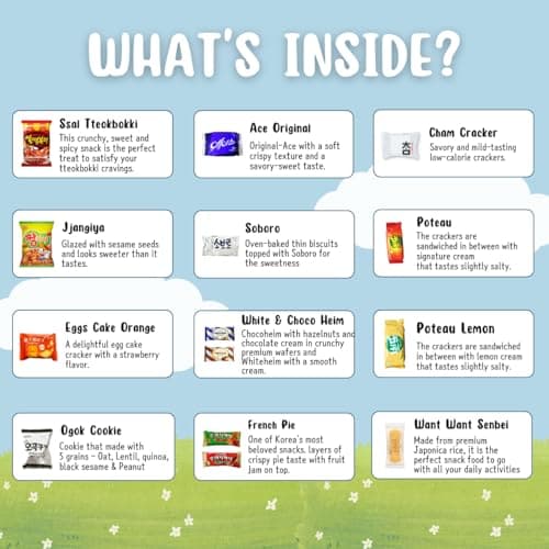 Korean snack box variety pack, 50 count individually wrapped, care package sampler with candy, cookies, chips, and treats, gift bundle for kids, students, adults, and snack lovers - Image 2