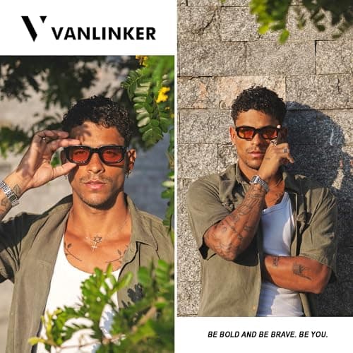 VANLINKER Retro Chunky Rectangle Sunglasses for Men Women Vintage Trendy Square Thick Sun Glasses VL9823,Black/Orange - Image 2