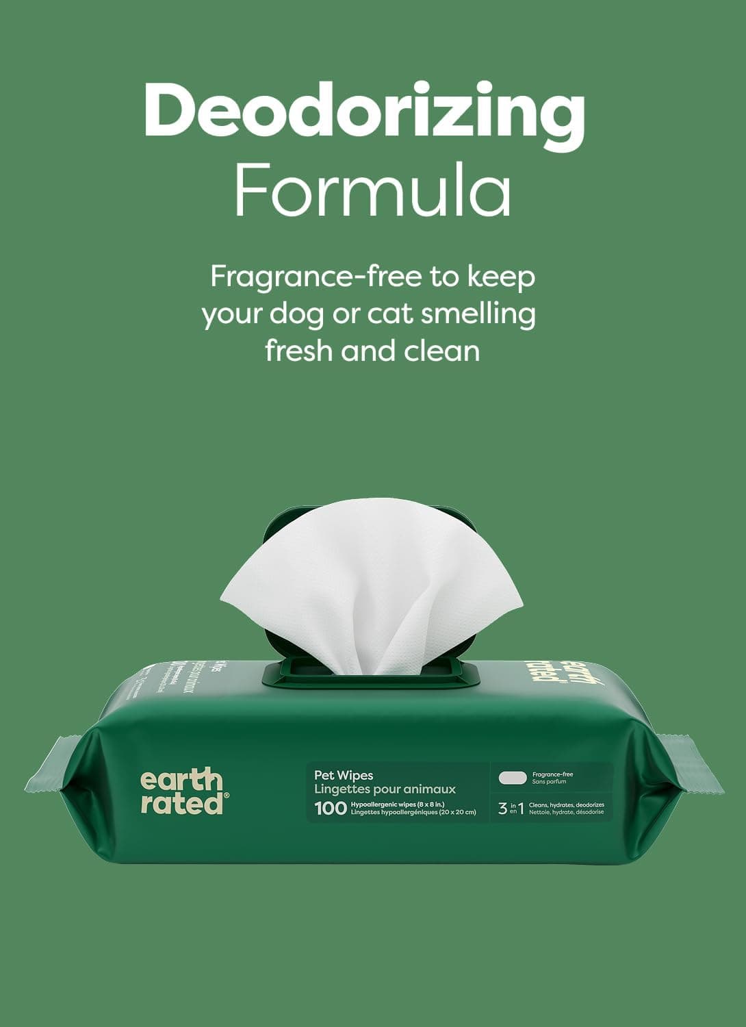 Earth Rated Pet Wipes for Dogs and Cats, Hypoallergenic, Cleaning and Hydrating, for Grooming Paws, Body and Butt, Unscented, 100 Count 100 Grooming Wipes Unscented - Image 6