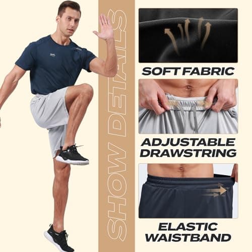 BOOJO 5 Pack Athletic Gym Mens Shorts - Workout Black Quick Dry Basketball Shorts with Pockets for Running Casual Activewear - Image 2