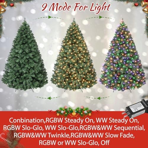 7.5ft Prelit Christmas Tree - Fluffy Fraser Fir with 600 Multicolor Lights & 9 Modes, Hinged Branches & 1300 Tips, Artificial Christmas Tree Includes Stand with Foot Switch for Holiday Home Decor - Image 2