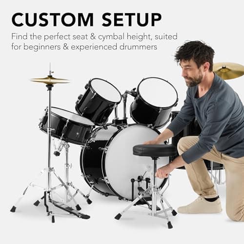 Best Choice Products 5-Piece Full Size Complete Adult Drum Set w/Cymbal Stands, Stool, Drum Pedal, Sticks, Floor Tom - Black - Image 6