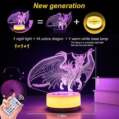 KYMELLIE Night Light Spyro Dragon Toys,14 Color + Warm White Base LED Decor Light, Entity&Remote Control Christmas Birthday Gifts to Kids & Girls(New Generation) - Image 6