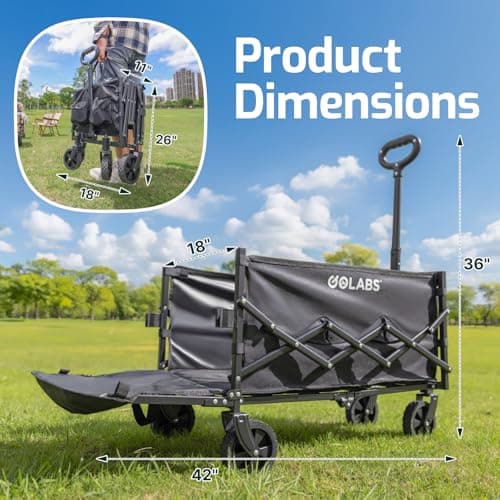 Golabs Collapsible Wagon Cart Max 350lb Load & Expandable Storage 100L, Double Bearing Design for Flexible Steering, Foldable Heavy Duty Garden Cart with 2 Cup Holders for Groceries, Garden & Camping - Image 8