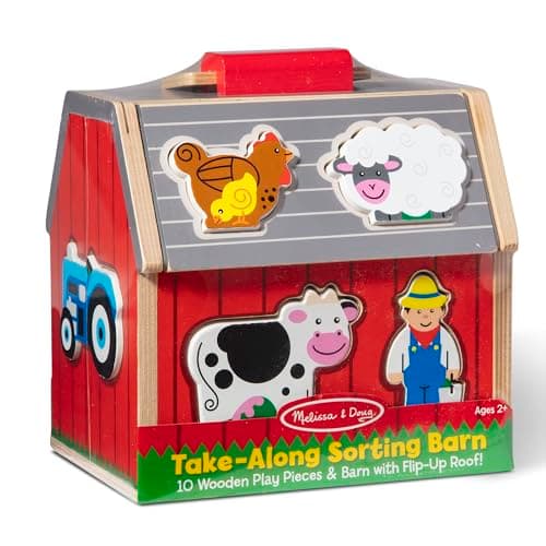 Melissa & Doug Take-Along Wooden Toy Barn, 11-Pc Portable Toddler Playset with Farm Animals & Pop-Up Roof, Preschool Learning Toys for Girls & Boys 2+ - Image 7