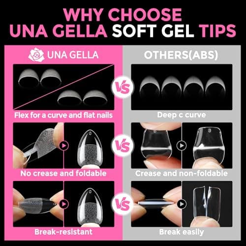 UNA GELLA Short Almond Fake Nails 216pcs Pre-shape Gel Acrylic Nail Tips for Full Cover Nail Extension Home DIY Nail Salon 12 Sizes Gelly Tips - Image 6