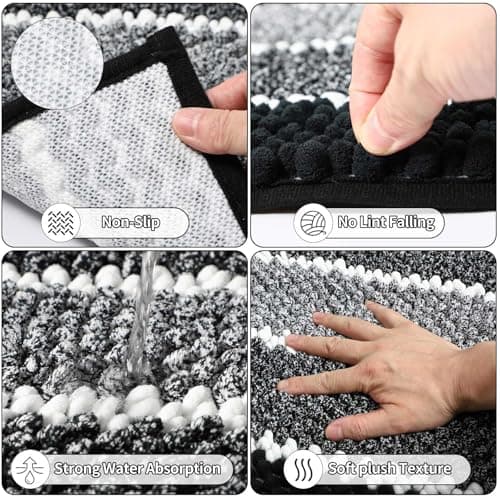 XLHOMO 25PCS Black Bathroom Accessories Sets Complete, with Shower Curtain, Rugs, Trash Can and Toilet Brush, Soap Dispenser, Toothbrush Holder and Cup, Soap Dish, Qtip Holder, Bathroom Decor Sets - Image 3