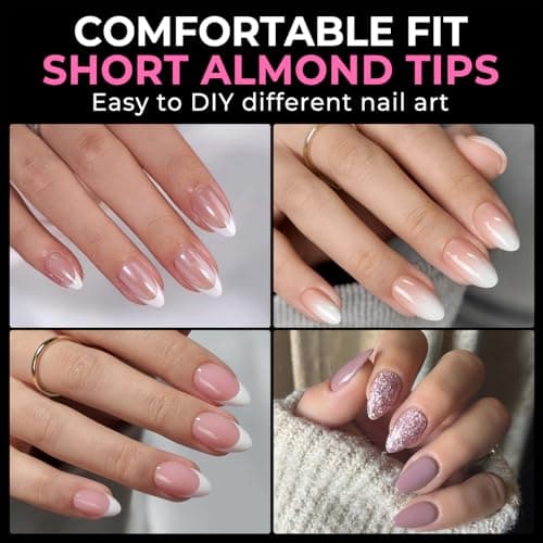 UNA GELLA Short Almond Fake Nails 216pcs Pre-shape Gel Acrylic Nail Tips for Full Cover Nail Extension Home DIY Nail Salon 12 Sizes Gelly Tips - Image 2