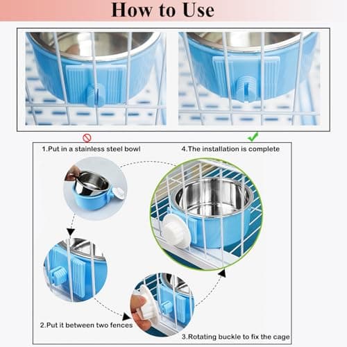 Mechpia 2 Pieces Crate Dog Bowl, Removable Stainless Steel Pet Kennel Hanging Food Water Feeder Bowl Cage Coop Cup for Puppy Medium Dog Cat Rabbit Ferret Bird (Blue,Red) - Image 5