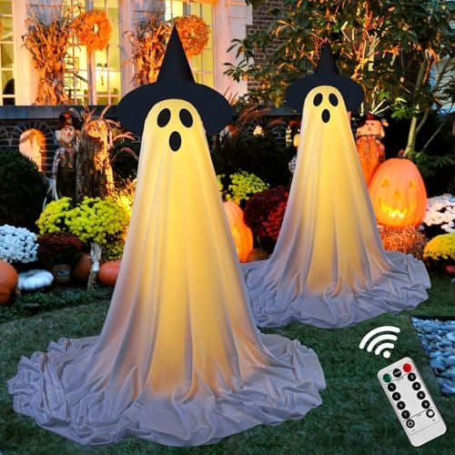 2Packs Halloween Decorations Outdoor,Halloweens Party Decoration Indoor,Spooky Ghost with Remote Control String Lights,Halloween-Ghost Lights for Porches Yards Gardens Lawn - Image 8
