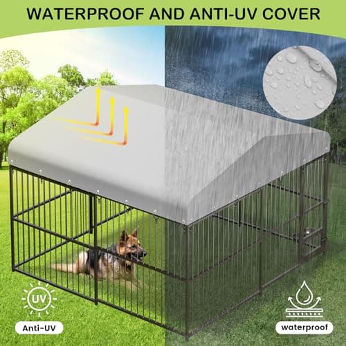 10x10x6 FT Large Dog Kennel Outdoor, Heavy-Duty Outdoor Dog Cage with Lock and Waterproof Roof, Swivel Stainless Steel Feeding Bowl- Easy Assembly for Medium & Large Dogs. - Image 7