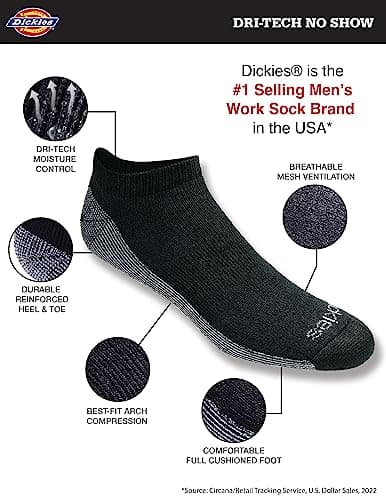Dickies Men's Dri-Tech Moisture Control No Show Socks (6/12 Pairs) (M-XXL), Black (6 Pairs), Large - Image 2